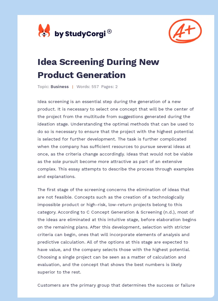 Idea Screening During New Product Generation. Page 1