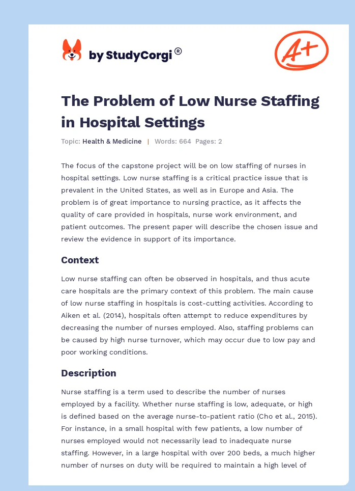 The Problem of Low Nurse Staffing in Hospital Settings. Page 1
