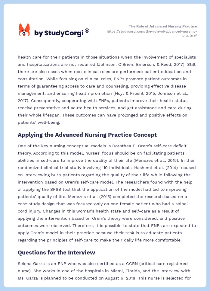 The Role of Advanced Nursing Practice. Page 2