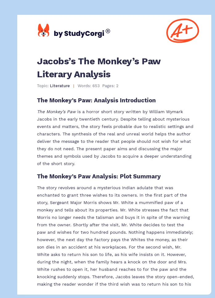 Jacobs’s The Monkey’s Paw Literary Analysis. Page 1