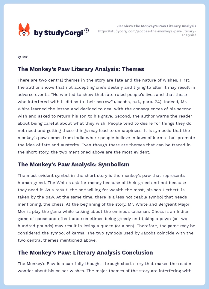 Jacobs’s The Monkey’s Paw Literary Analysis. Page 2
