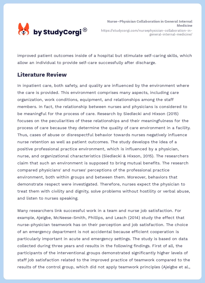Nurse–Physician Collaboration in General Internal Medicine. Page 2