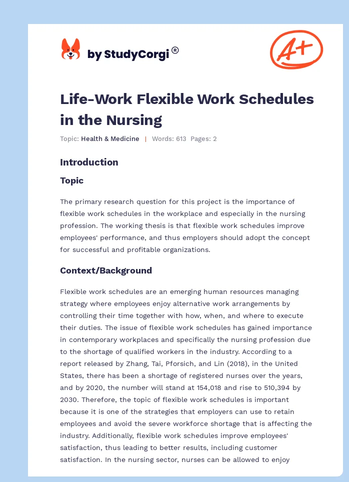 Life-Work Flexible Work Schedules in the Nursing. Page 1