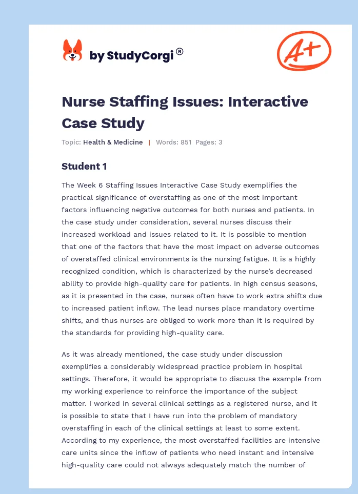 Nurse Staffing Issues: Interactive Case Study. Page 1
