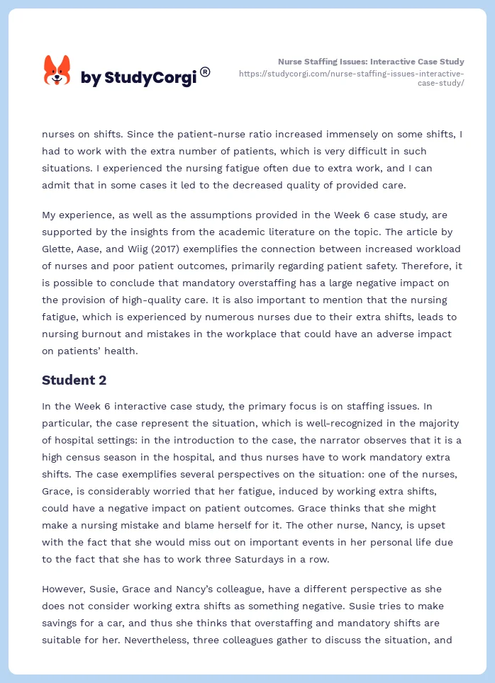 Nurse Staffing Issues: Interactive Case Study. Page 2