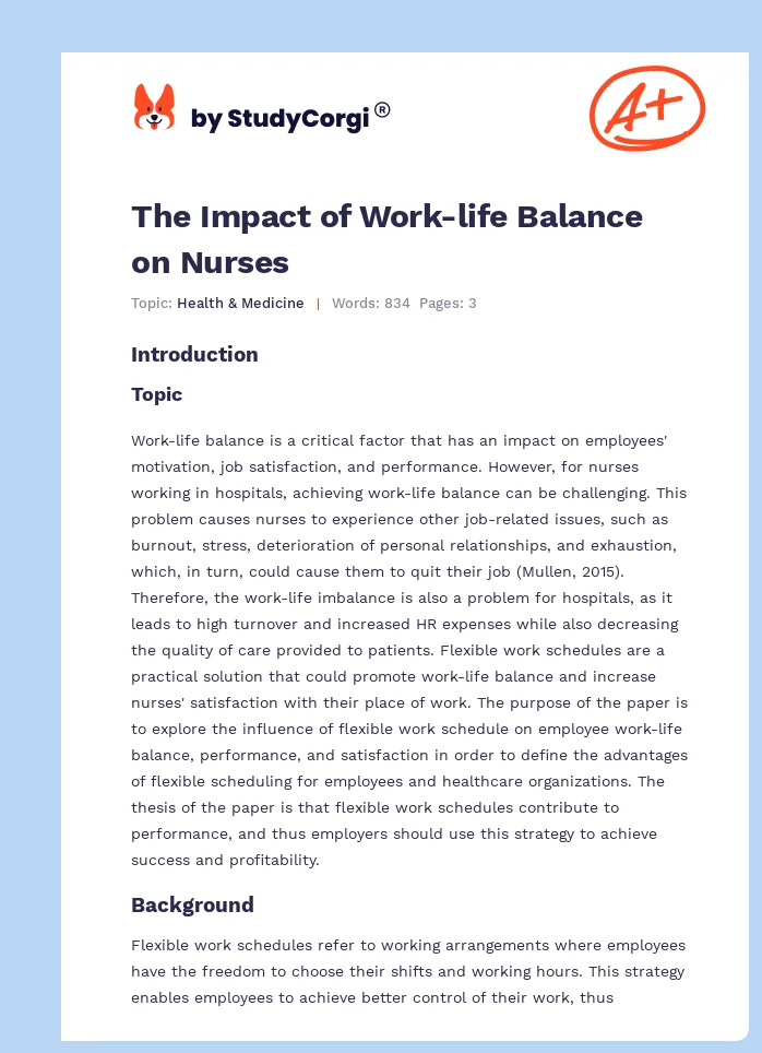 The Impact of Work-life Balance on Nurses. Page 1
