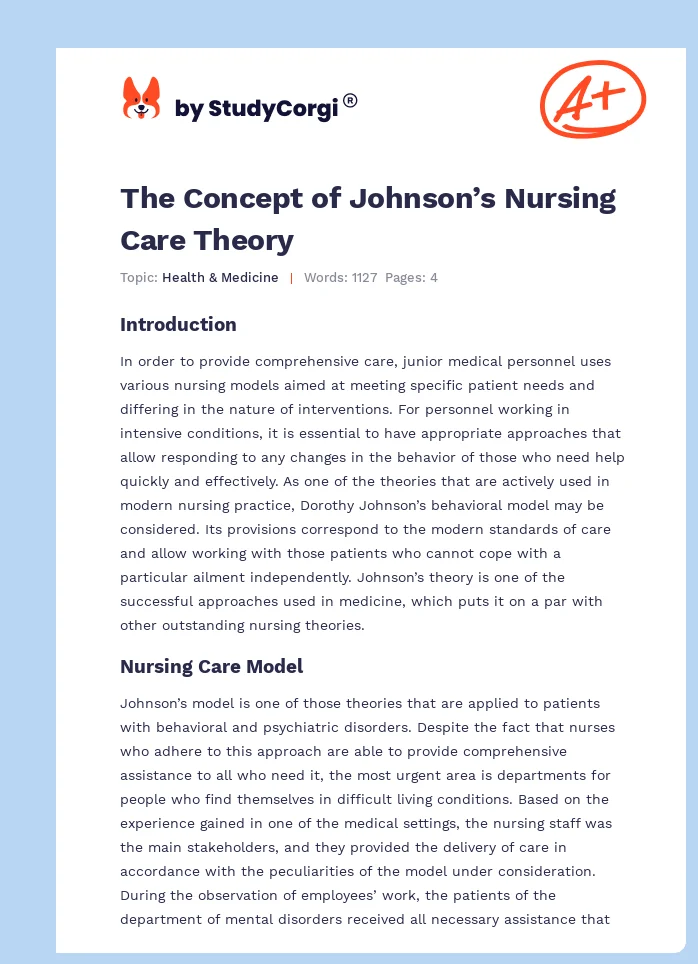 The Concept of Johnson’s Nursing Care Theory. Page 1