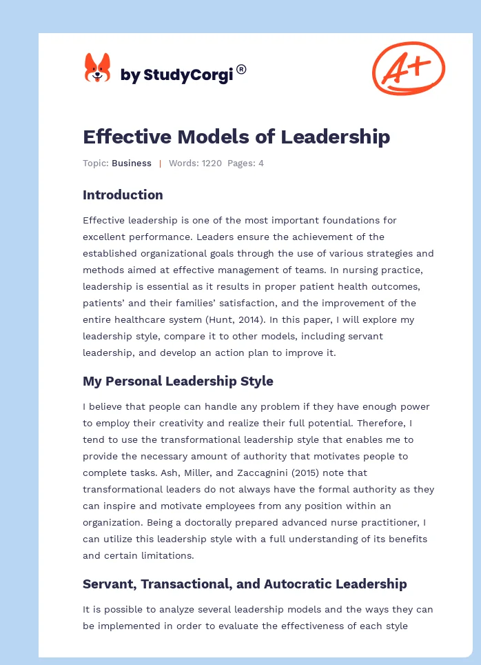 Effective Models of Leadership. Page 1