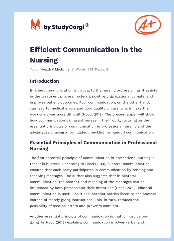Efficient Communication in the Nursing. Page 1