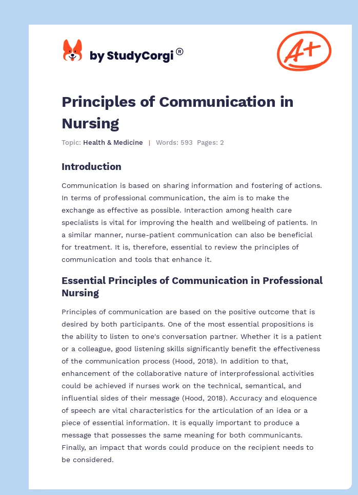 Principles of Communication in Nursing. Page 1
