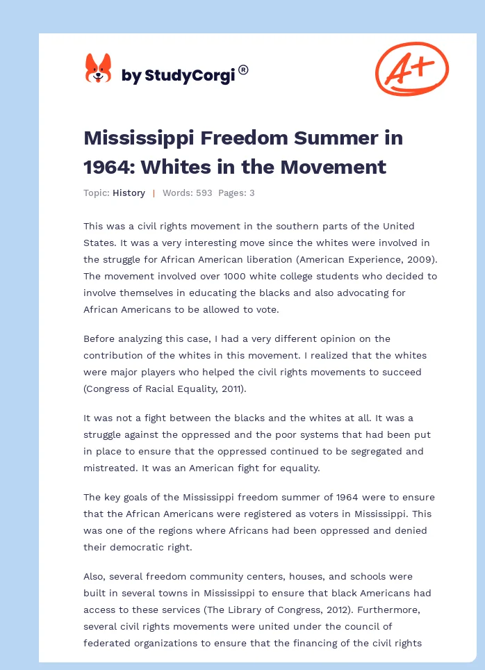 Mississippi Freedom Summer in 1964: Whites in the Movement. Page 1