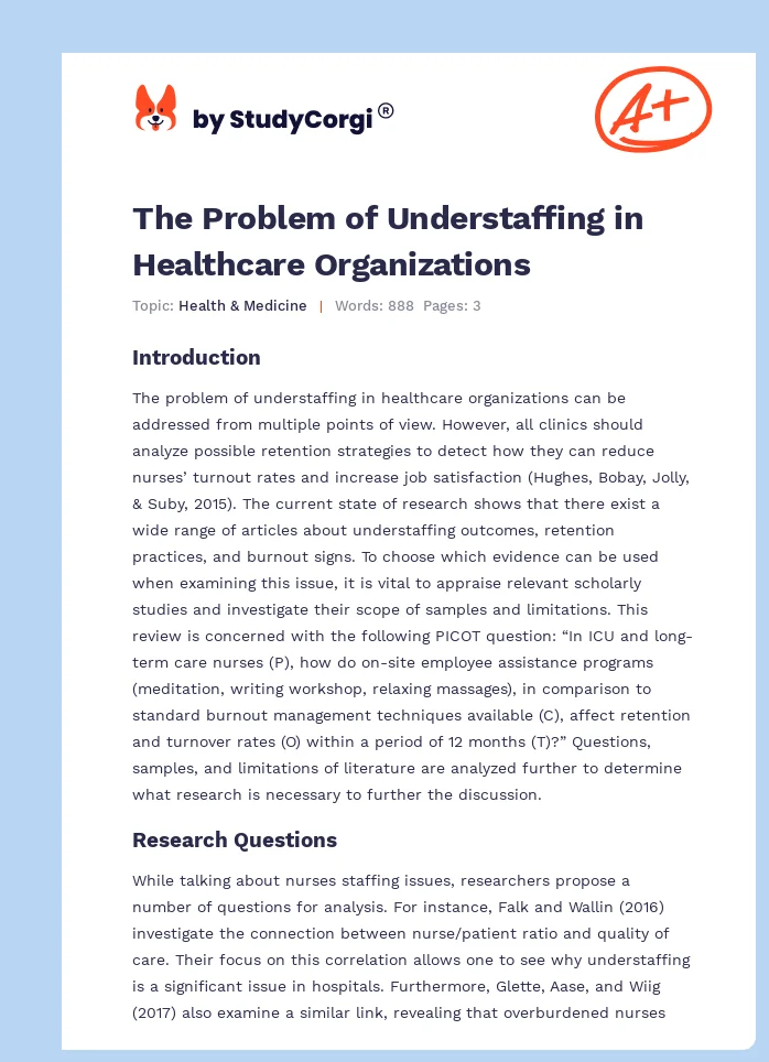 The Problem of Understaffing in Healthcare Organizations. Page 1