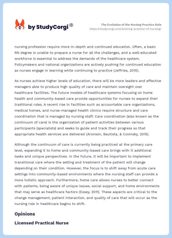 The Evolution of the Nursing Practice Role. Page 2