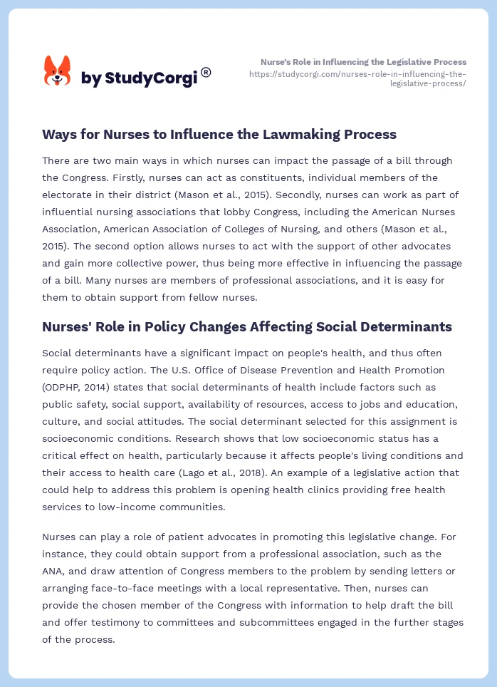 Nurse’s Role in Influencing the Legislative Process. Page 2