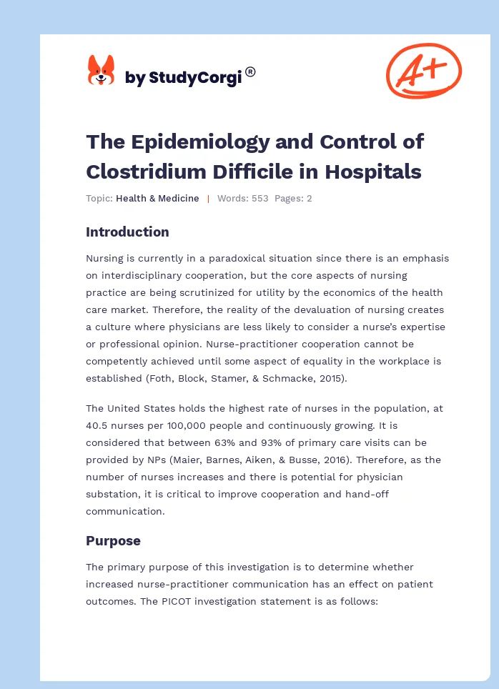 The Epidemiology and Control of Clostridium Difficile in Hospitals. Page 1