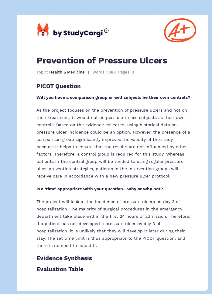 Prevention of Pressure Ulcers. Page 1