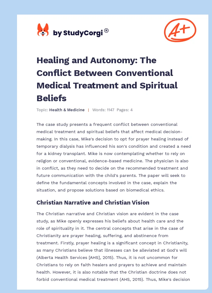 Healing and Autonomy: The Conflict Between Conventional Medical Treatment and Spiritual Beliefs. Page 1
