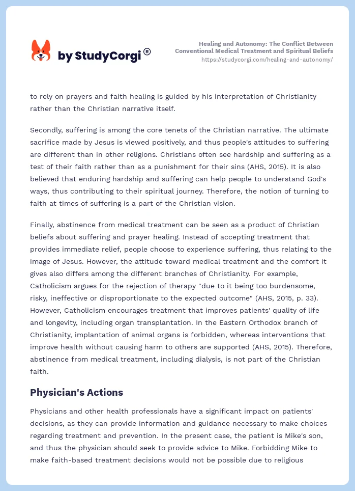 Healing and Autonomy: The Conflict Between Conventional Medical Treatment and Spiritual Beliefs. Page 2
