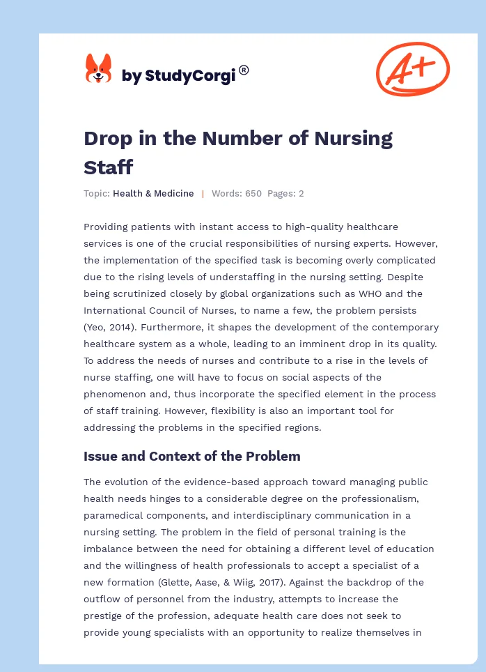 Drop in the Number of Nursing Staff. Page 1