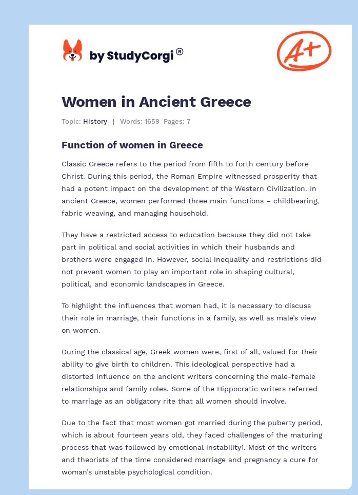 Women in Ancient Greece. Page 1