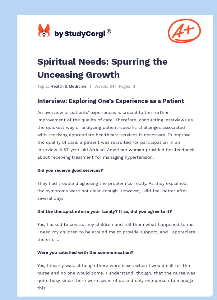 Spiritual Needs: Spurring the Unceasing Growth. Page 1