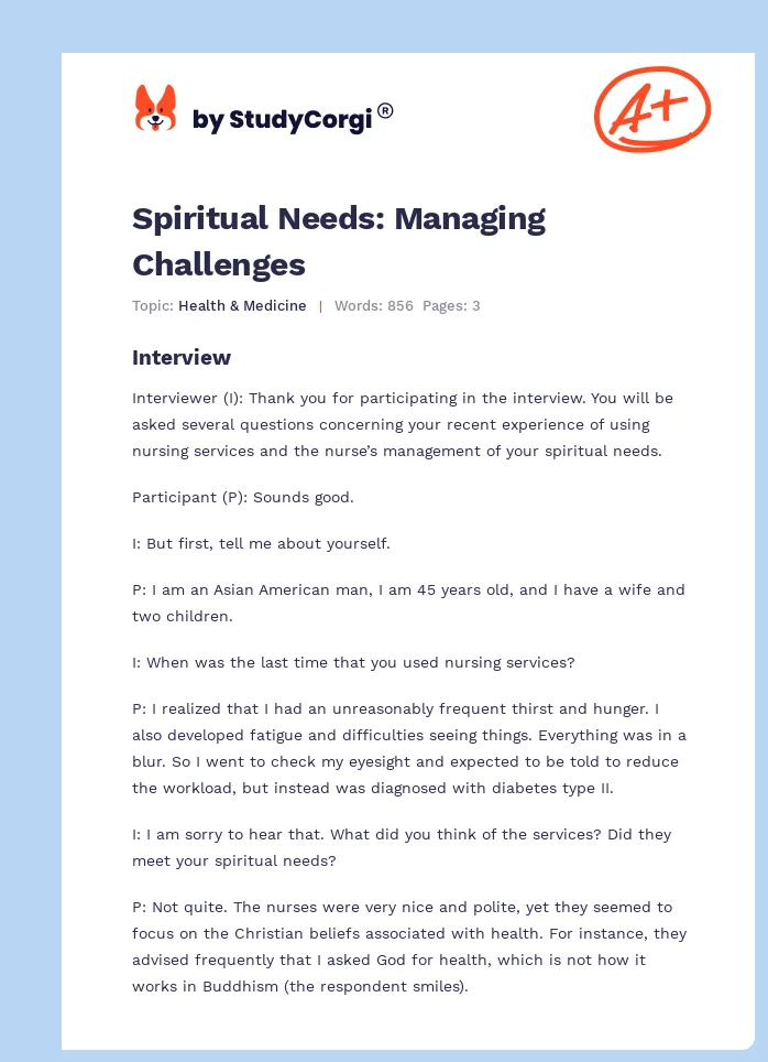 Spiritual Needs: Managing Challenges. Page 1