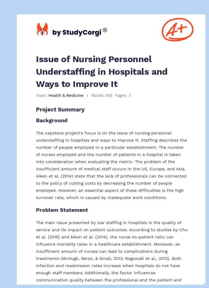 Issue of Nursing Personnel Understaffing in Hospitals and Ways to Improve It. Page 1