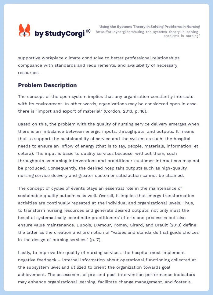 Using the Systems Theory in Solving Problems in Nursing. Page 2