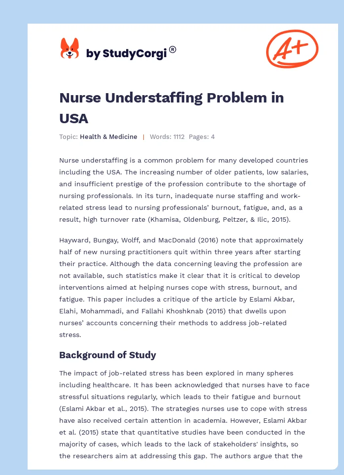 Nurse Understaffing Problem in USA. Page 1