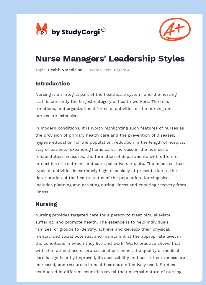 Nurse Managers' Leadership Styles. Page 1