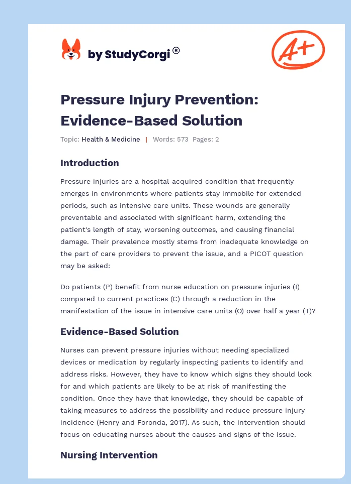 Pressure Injury Prevention: Evidence-Based Solution. Page 1