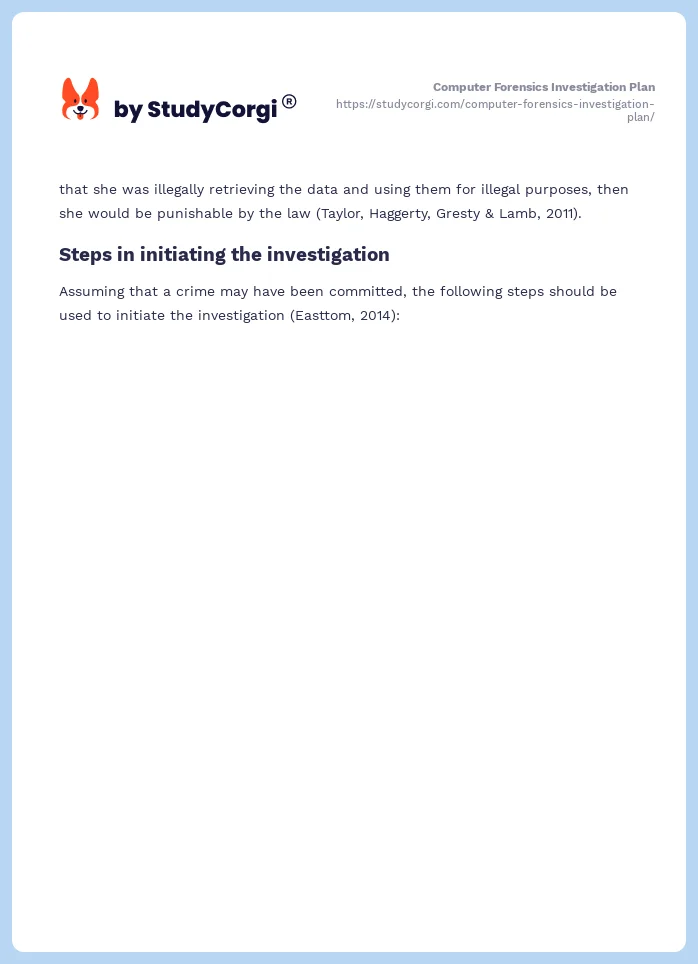 Computer Forensics Investigation Plan. Page 2