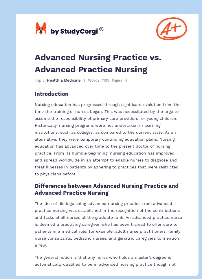 Advanced Nursing Practice vs. Advanced Practice Nursing. Page 1