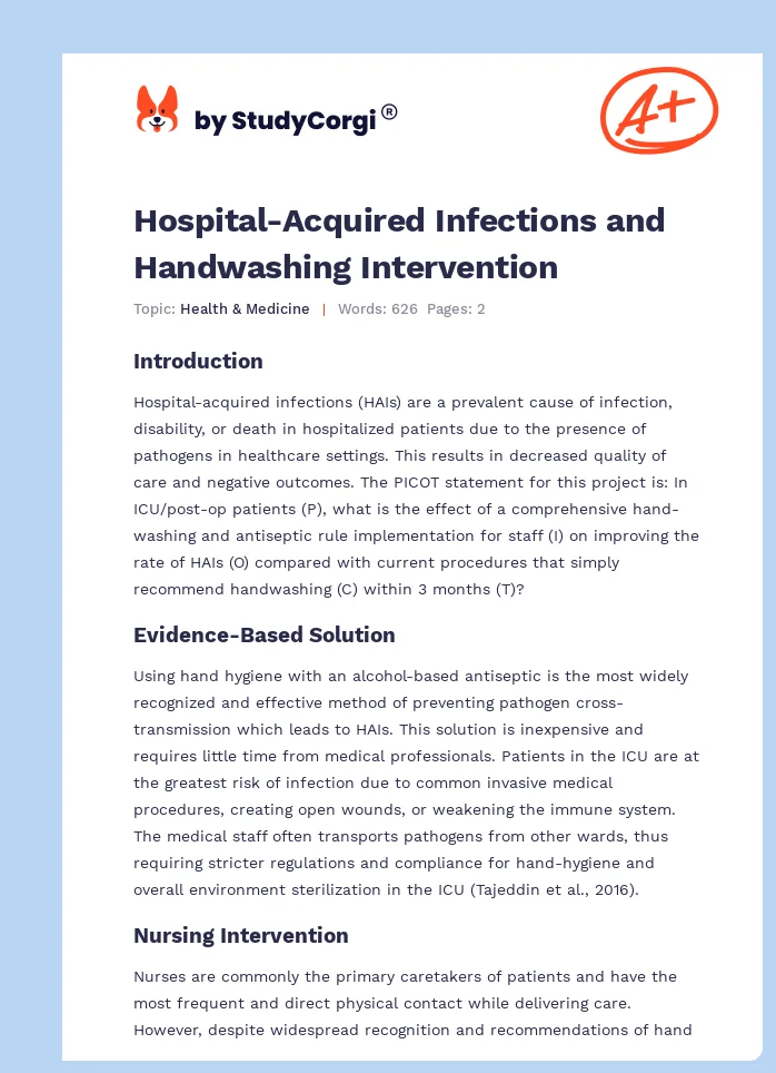 Hospital-Acquired Infections and Handwashing Intervention. Page 1