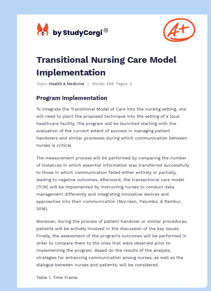 Transitional Nursing Care Model Implementation. Page 1