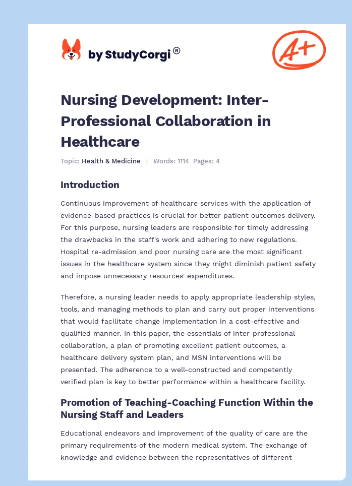 Nursing Development: Inter-Professional Collaboration in Healthcare. Page 1