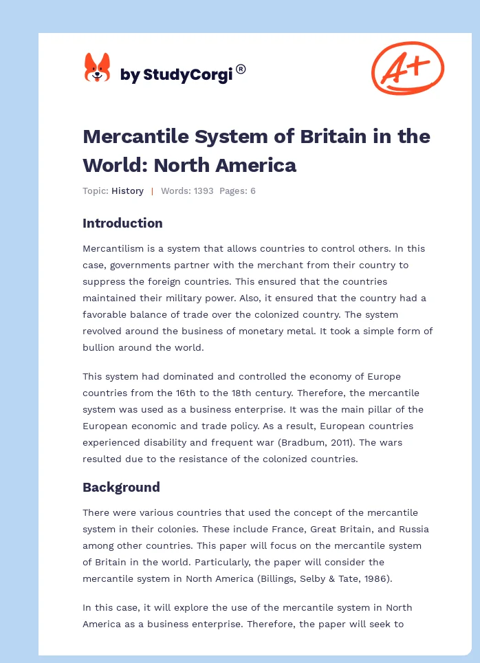 Mercantile System of Britain in the World: North America. Page 1