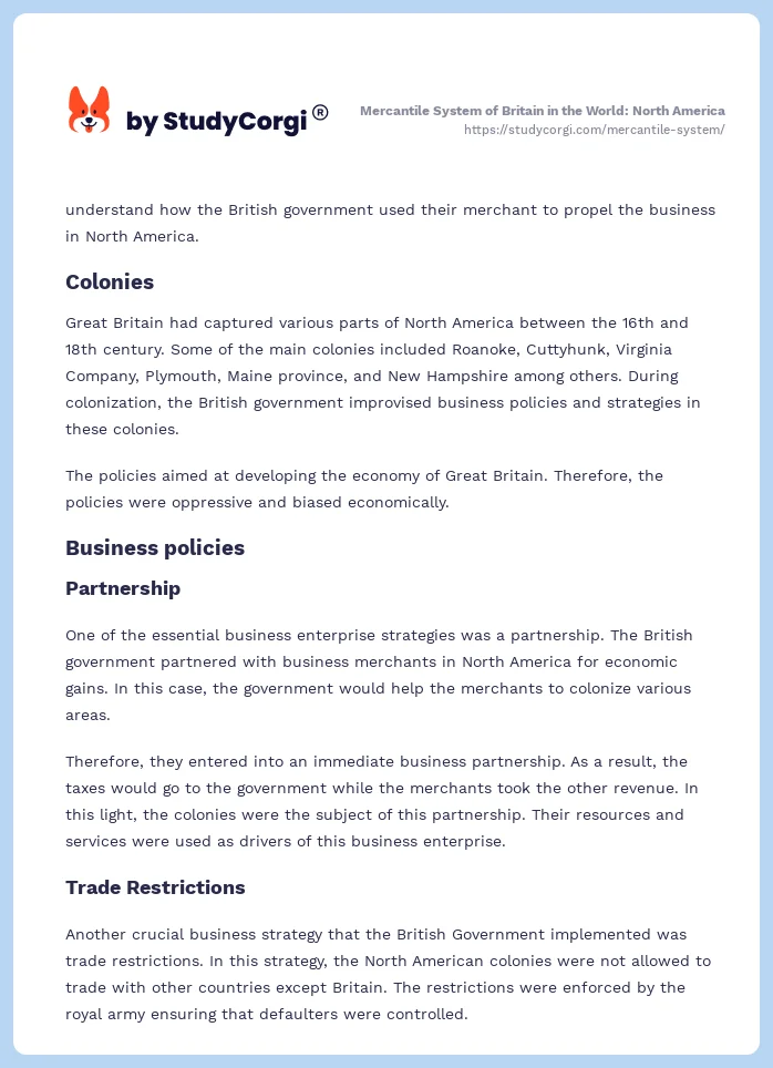 Mercantile System of Britain in the World: North America. Page 2