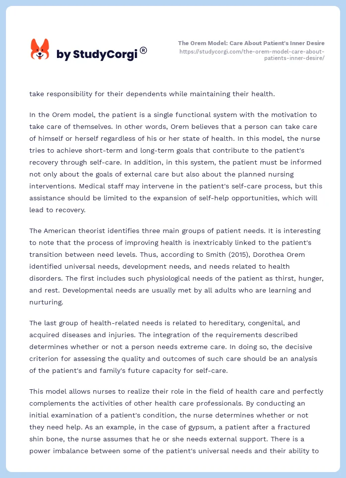 The Orem Model: Care About Patient's Inner Desire. Page 2
