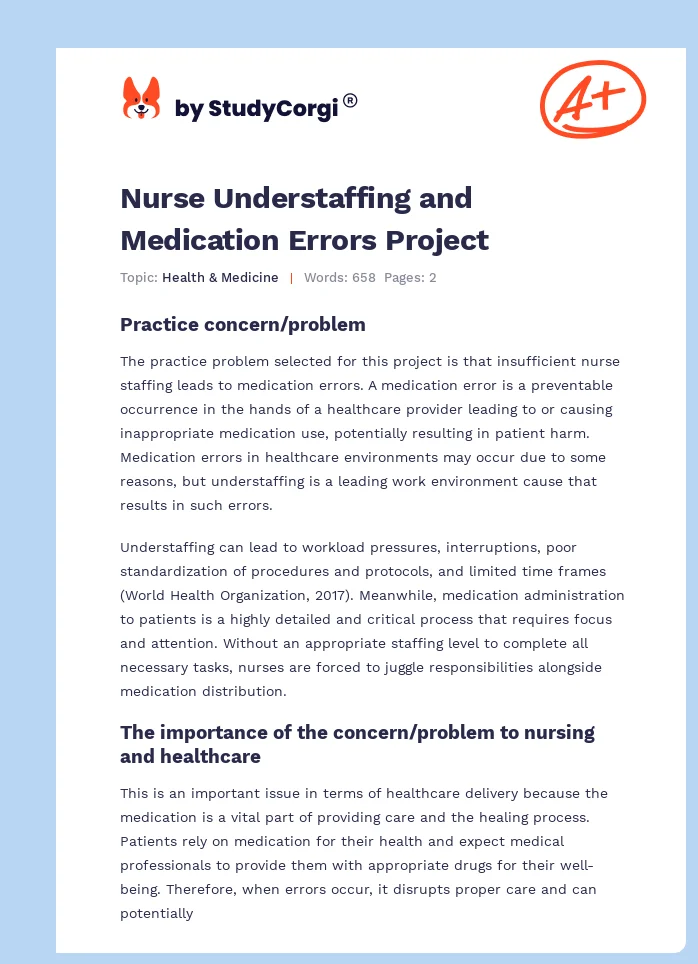 Nurse Understaffing and Medication Errors Project. Page 1