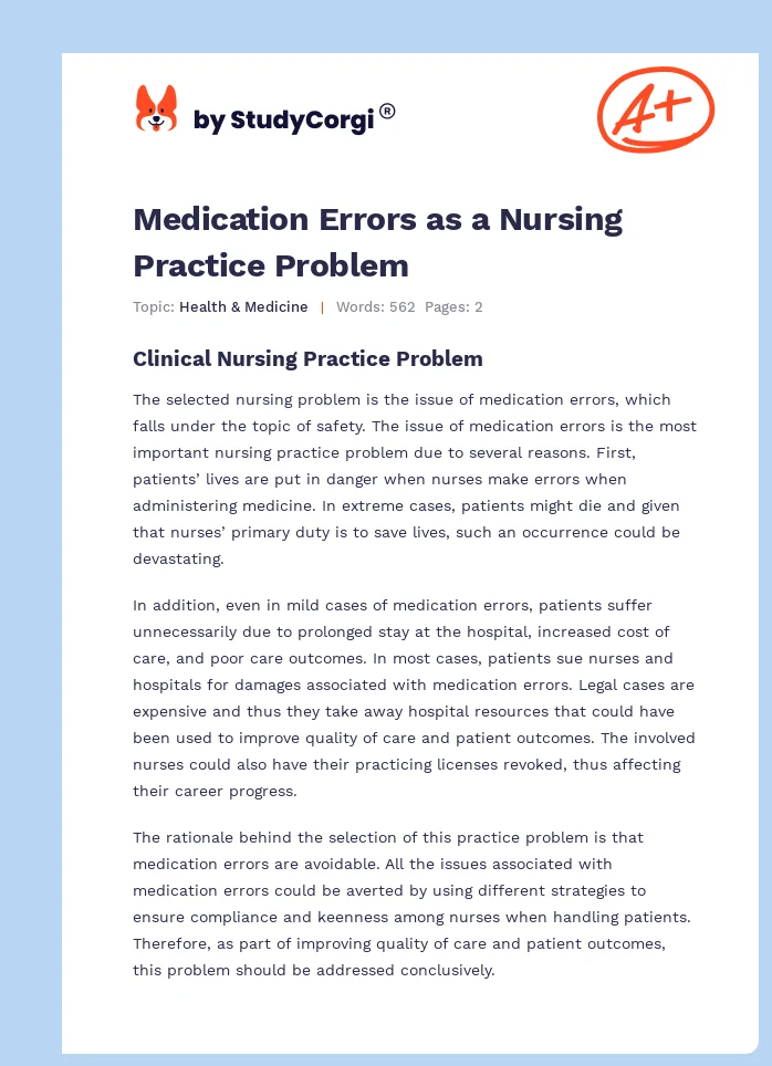 Medication Errors as a Nursing Practice Problem. Page 1