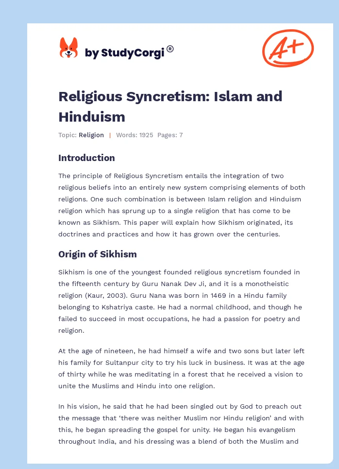 Religious Syncretism: Islam and Hinduism. Page 1