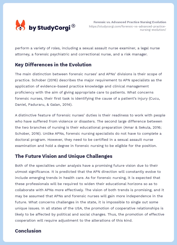 Forensic vs. Advanced Practice Nursing Evolution. Page 2