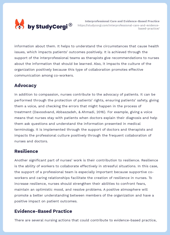 Interprofessional Care and Evidence-Based Practice. Page 2