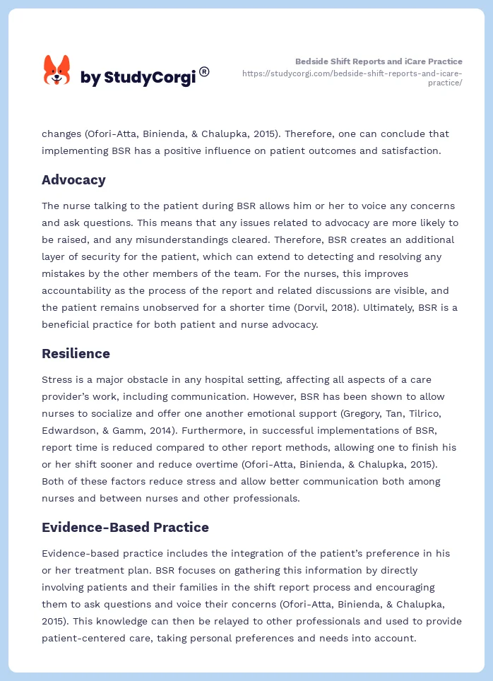 Bedside Shift Reports and iCare Practice. Page 2