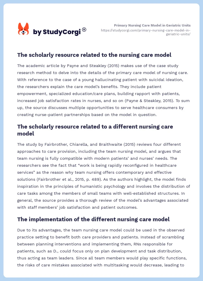 Primary Nursing Care Model in Geriatric Units. Page 2