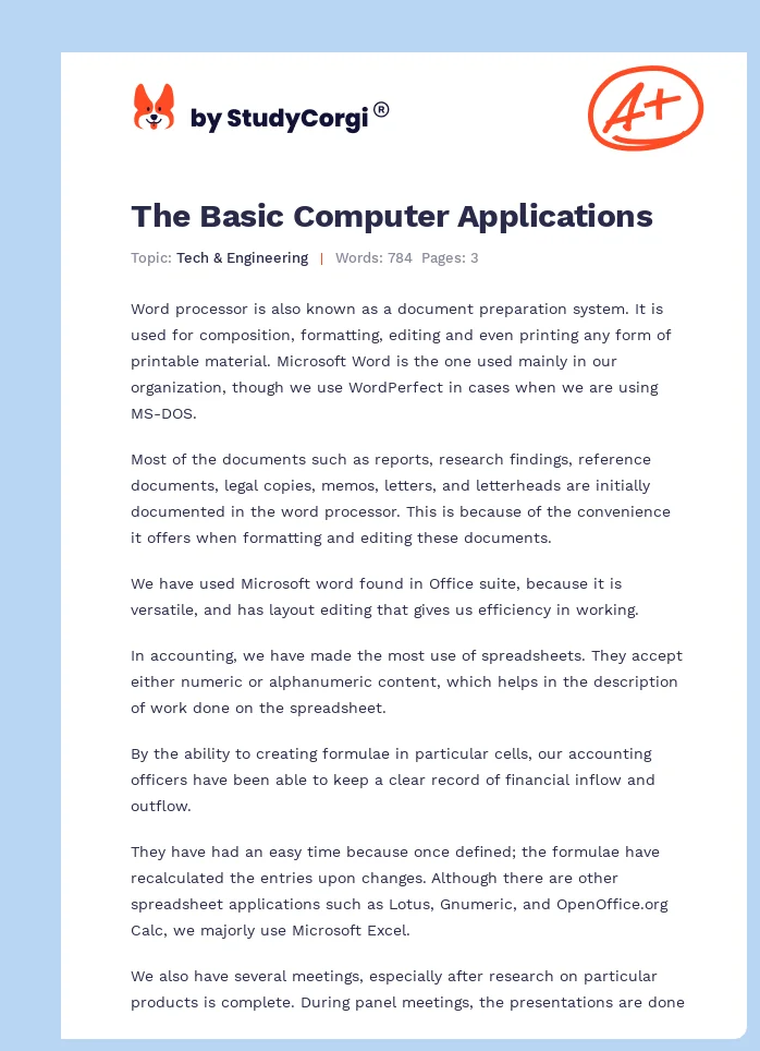 The Basic Computer Applications. Page 1