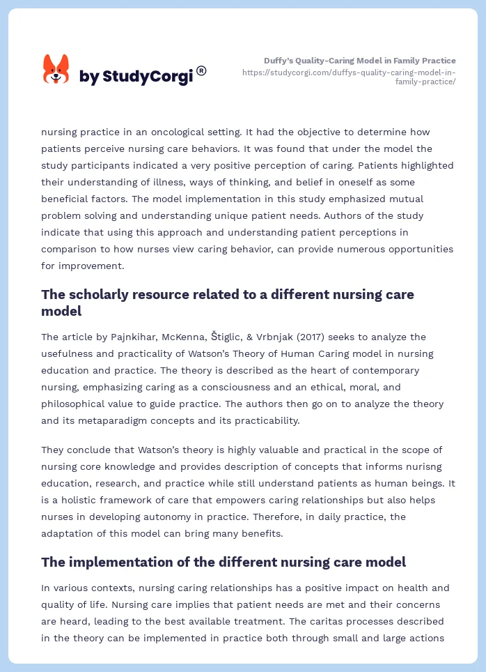 Duffy’s Quality-Caring Model in Family Practice. Page 2