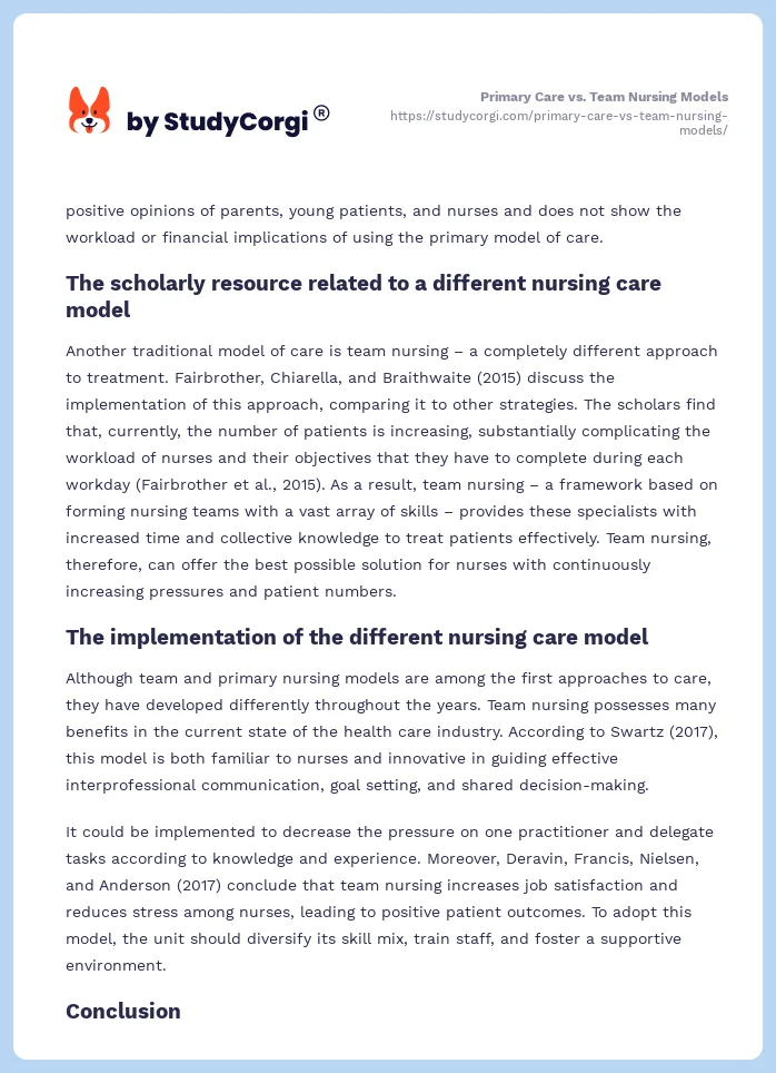 Primary Care vs. Team Nursing Models. Page 2