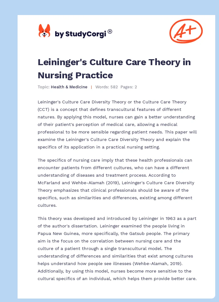 Leininger's Culture Care Theory in Nursing Practice. Page 1